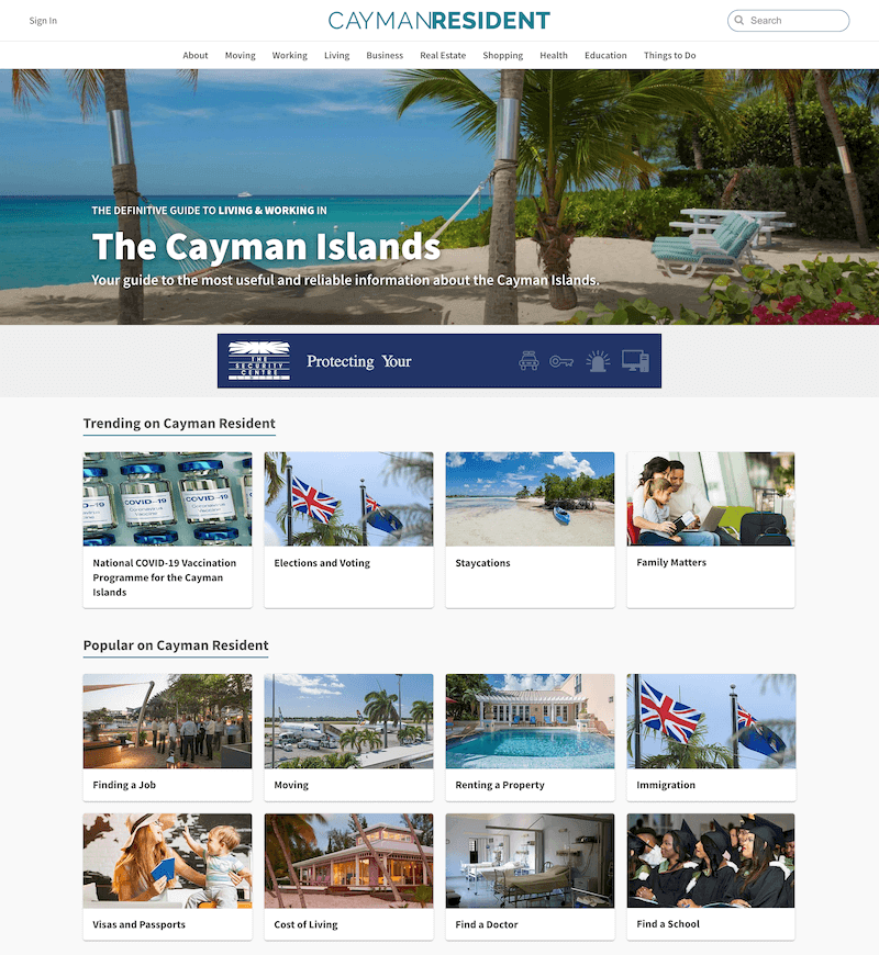 cayman resident website homepage